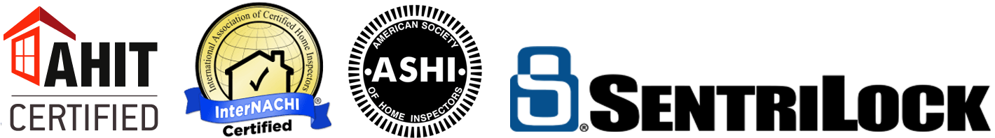 American Home Inspectors Training AHIT Certified logo, American Association of Certified Home Inspectors InterNACHI Certified logo, American Society of Home Inspectors ASHI logo, SentriLock logo